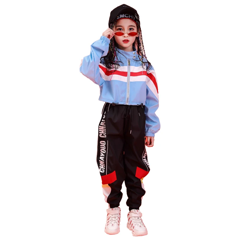 Kid Hip Hop Clothing Stand Collar Jacket Coat Top Running Casual Pants for Girls Boy Jazz Dance Costume Set Dancing Clothes Wear (12)