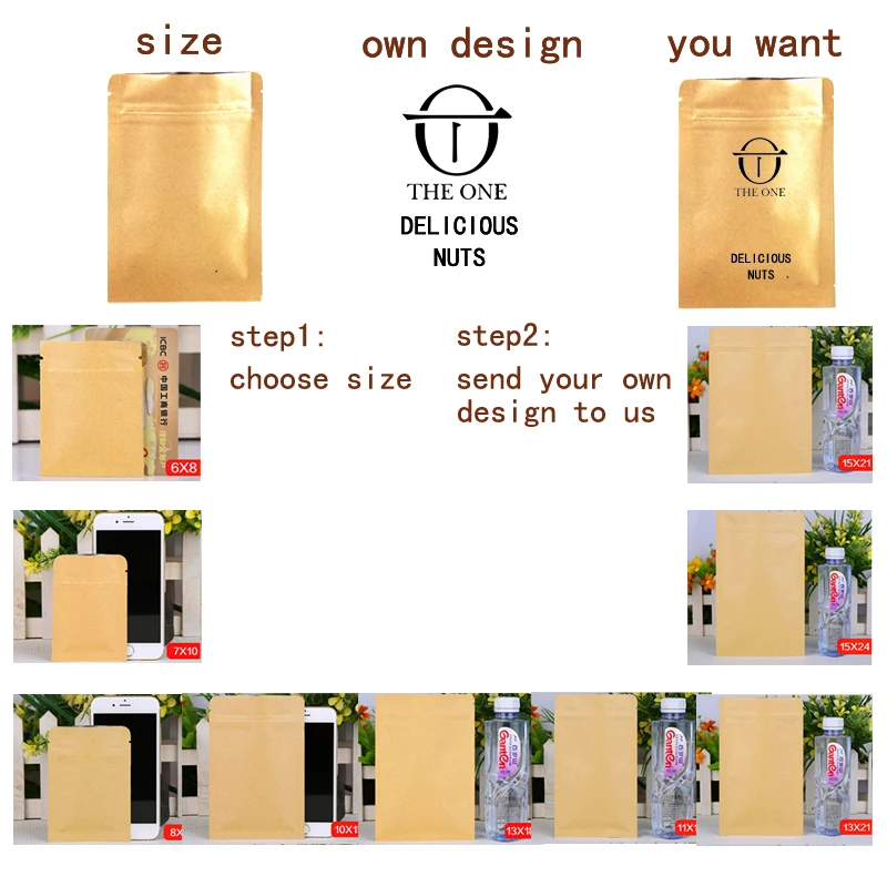 

1pcs gift bag High Quality Kraft Paper Coffee Bean Bags Zipper Pouch Heat Seal Retail Bags Customized logo Printing
