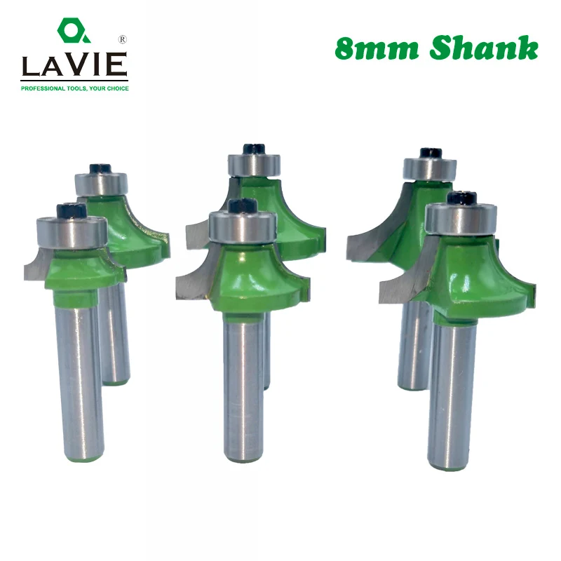 LAVIE 1pc 8mm Corner Round Over Router Bit with Bearing for Wood Woodworking Tool Tungsten Carbide Milling Cutter MC02022