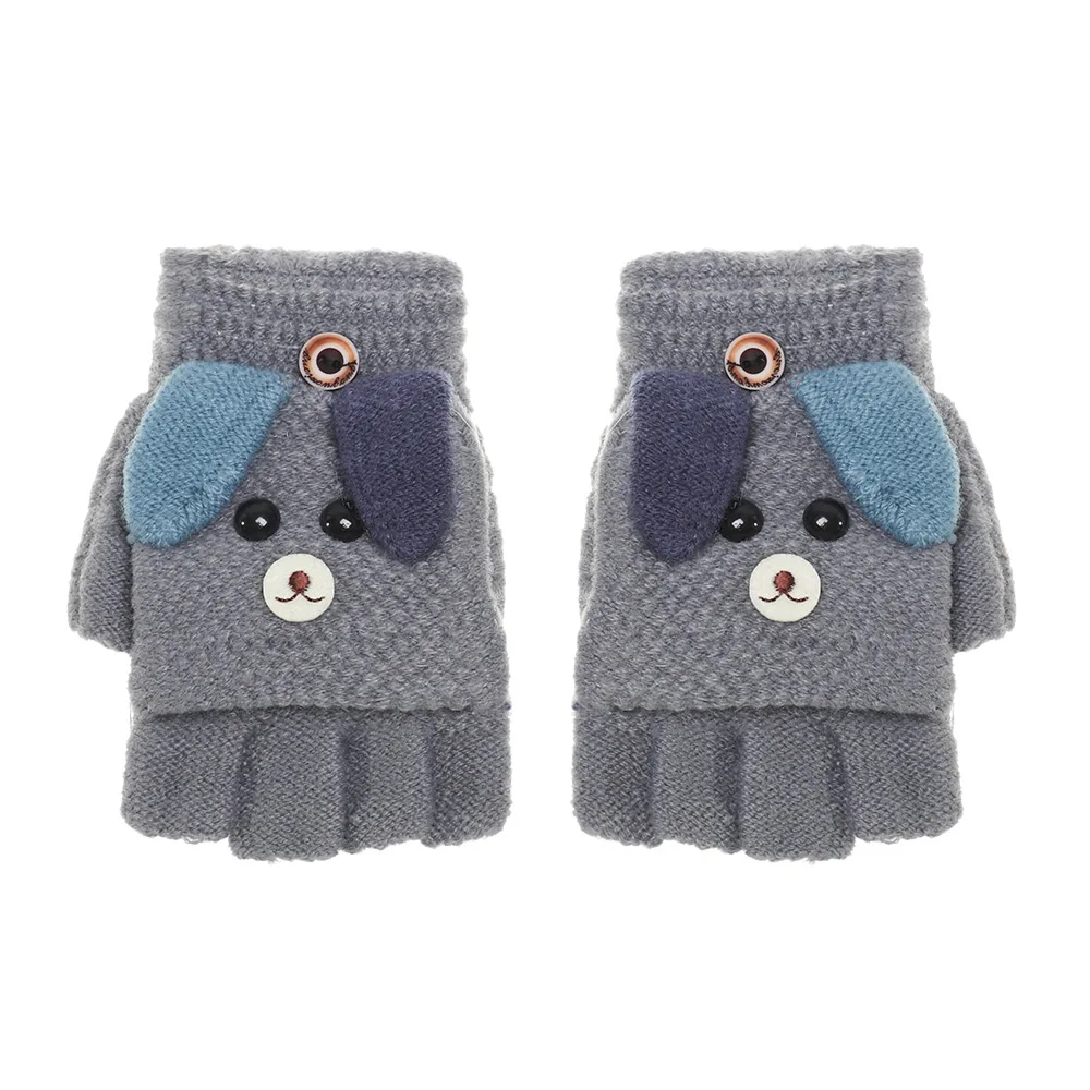 1 пара, От 3 до 12 лет, детские перчатки, милые Мультяшные перчатки из кролика, зимние, теплые, вязаные, на полпальца, с откидной крышкой, бархатные, толстые, варежки