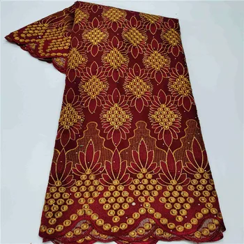 

5 Yard Dry Lace Fabric 2020 Latest Heavy Beaded Embroidery African Cotton Swiss Voile Popular Dubai Style For Party Wedding HL14