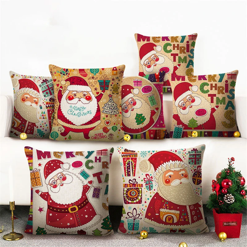 New Christmas Cushion 45*45 Santa Claus Merry Christmas Printed Decorative Pillows Sofa Home Decoration Pillowcase