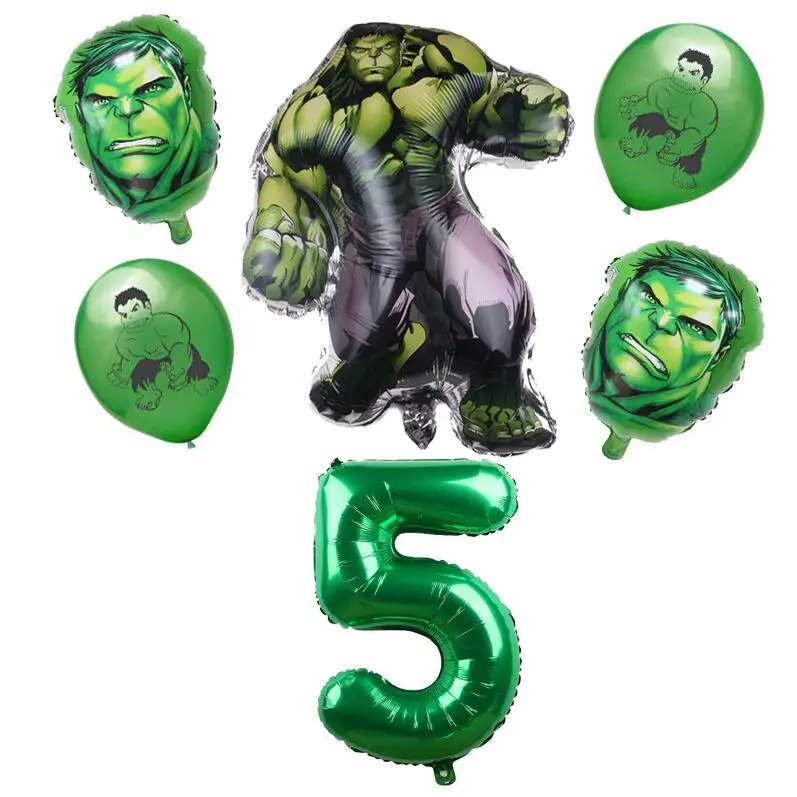 6pcs Green 5 Новые воздушные шары из фольги «мстители», «супергерой», «Халк», «С Днем Рождения», украшения для вечеринки, детская игрушка, юбилей, зеленые шары с цифрами 1-9, «Глобус» - Цвет: 6pcs Green 5