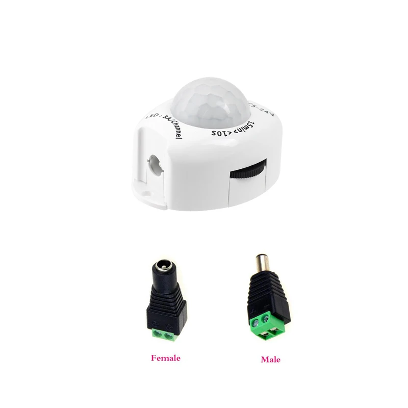 PIR Motion Sensor Light Switch DC 5V 12V Motion Sensor Movement Detector Activated Timer Female Male Automatic Switch ON OFF
