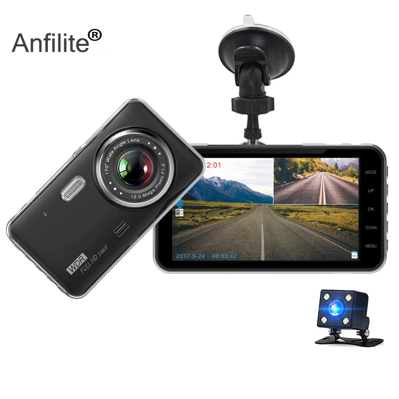 Черный Anfilite, 4,0 дюймов, Автомобильный видеорегистратор, камера HD, зеркало заднего вида, автомобильная черная коробка, видеорегистратор, камера заднего вида - Название цвета: Черный