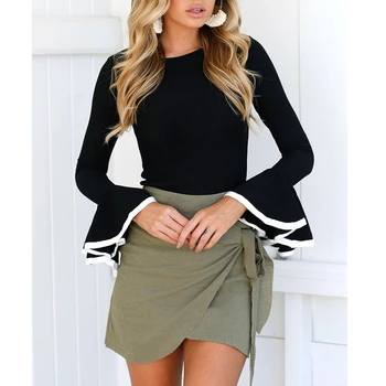 

Nice Vogue Newest Vogues Fashion Pop Sexy Lotus Leaf O-neck Long Sleeves Spring And Autumn Female Casual Stylish Shirt Top