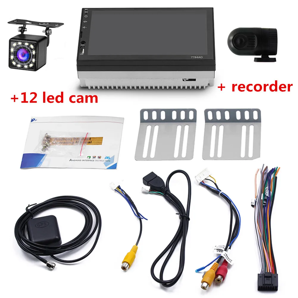12 led cam-recorder " 2 DIN Android 7,1 Авторадио BT gps Navi Стерео MP5 плеер радио wifi FM AM+ карта - Цвет: 12 led cam-recorder