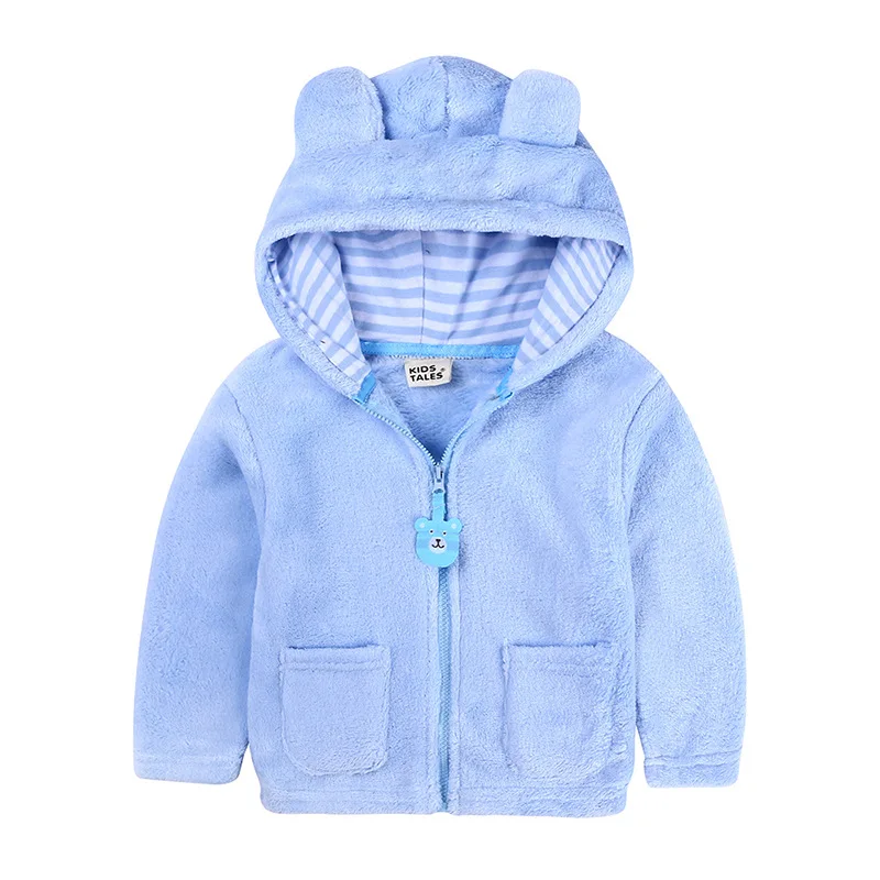 Пальто для малышей куртка для мальчиков и девочек костюм с капюшоном для малышей Одежда с медведем, верхняя одежда Модные Твердые наряды мягкий длинный рукав для от 3 до 24 месяцев