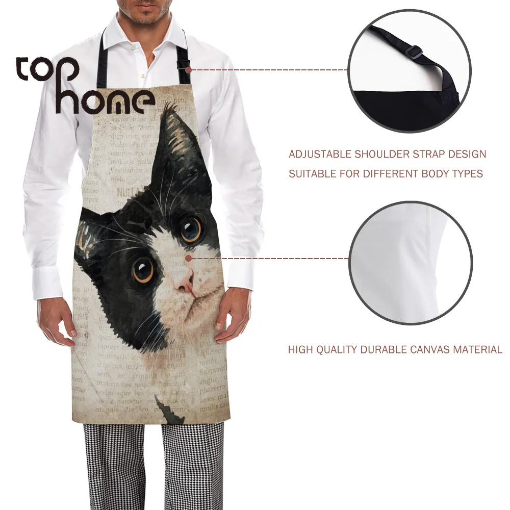 Tophome Kitchen Apron Japanese Cat Old Newspaper Printed Sleeveless Canvas Aprons for Men Women Kids Home Cleaning Tools
