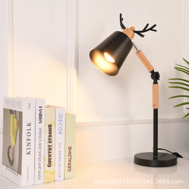 

Nordic Iron Lamp Creative Antler Wood Living Room Bedroom Bedside Lamp Student Study Reading Eye Protection Reading Lamp