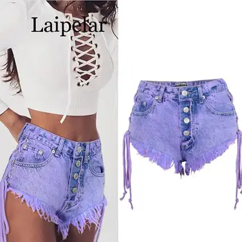 

High waisted Mini Jeans Shorts Women Both Side Tie Mini Short Sexy Denim Shorts Jeans