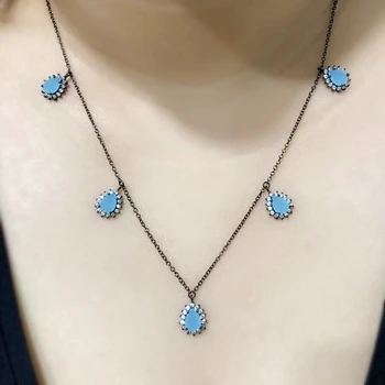 

Water Drop Cubic zirconia Pendant Necklace Green Blue Stone Black Chain Choker Necklaces Fashion Jewelry Gifts For Women jewelry