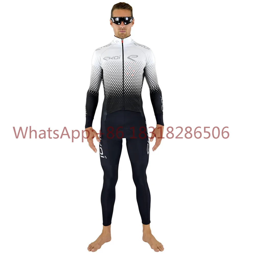 Winter men cycling jersey set EKOI long sleeve fleece warm thermal bike clothes triathlon suit team custom bicycle equipment