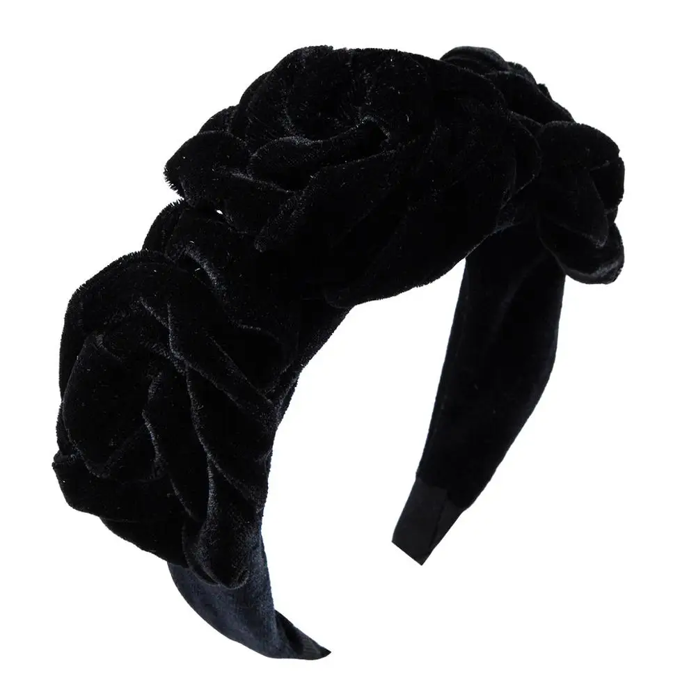 Dvacaman ZA, бархатная повязка на голову с цветком для женщин, широкая завязанная повязка на голову, зимние аксессуары для волос, головной убор для девочек, подарок на рождественскую вечеринку