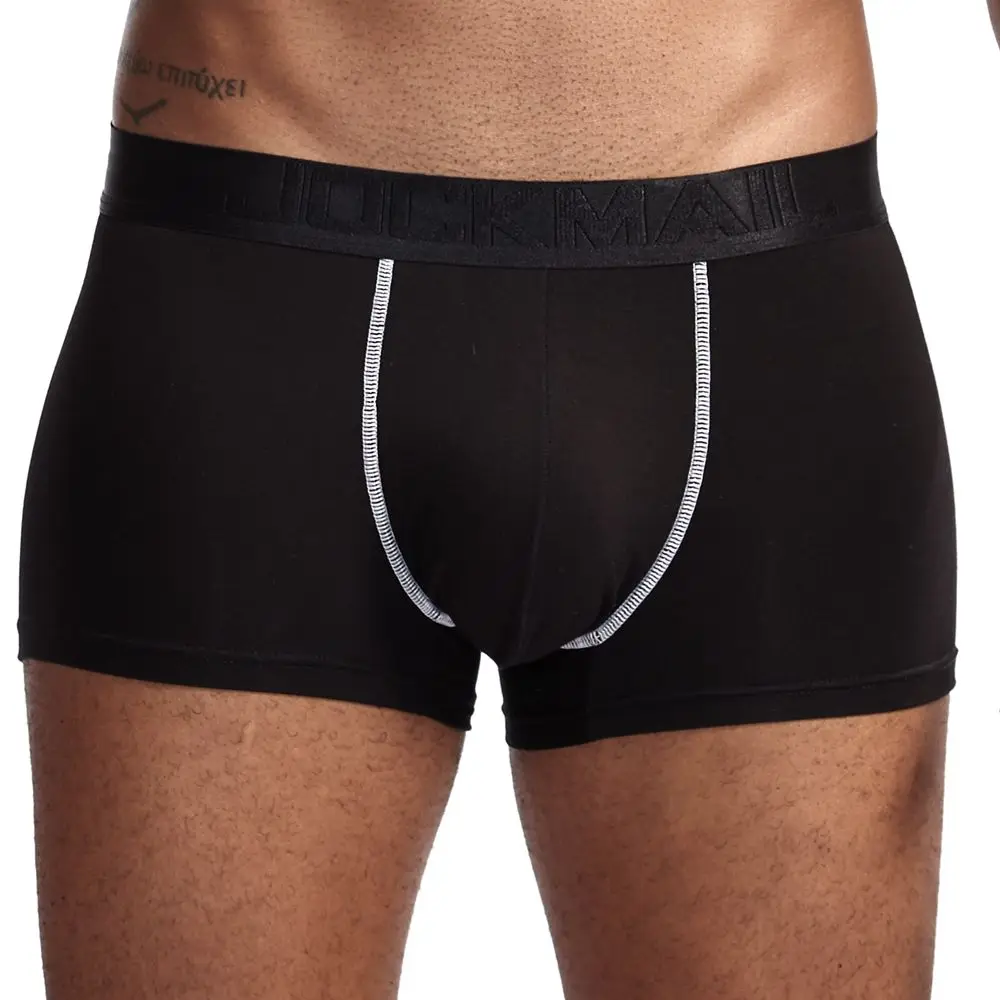 JOCKMAIL сексуальное мужское нижнее белье U выпуклая сумка боксеры кожа перегородка Модальные сетчатые дышащие боксершорты мужские трусы Young Gay - Цвет: Черный