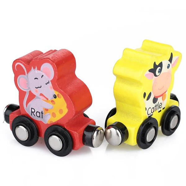 MWZ Chinese Zodiac Trains Toy Magnetic Wooden Train Car Wooden Magnetic Anime Locomotives Toy For Kids Gift