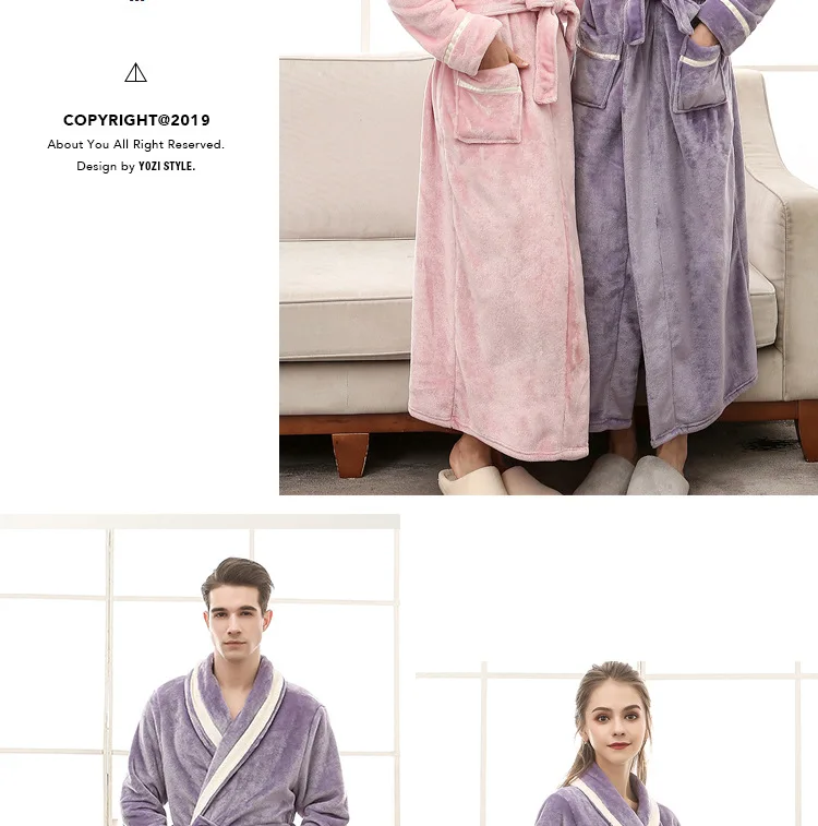 Couple Pajamas Autumn and Winter Bathrobe Long Thick Flannel Couple Bathrobe Loose Plus Size Pajamas Home Clothes Sleepwear