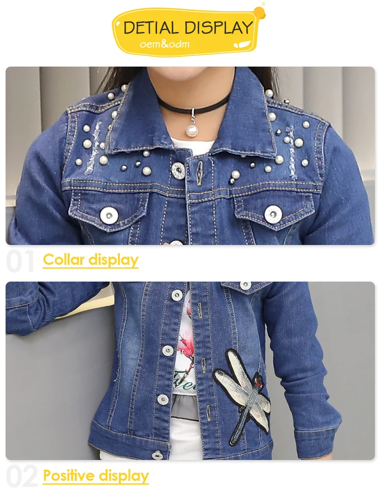 3 Pieces Boutique Girls Outfits Set Kids Clothes Clothing Long Sleeves Girl Sequins Dragonfly Denim Jacket Jeans Outfits