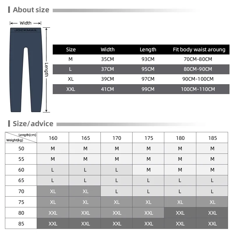 长裤尺码表-英文