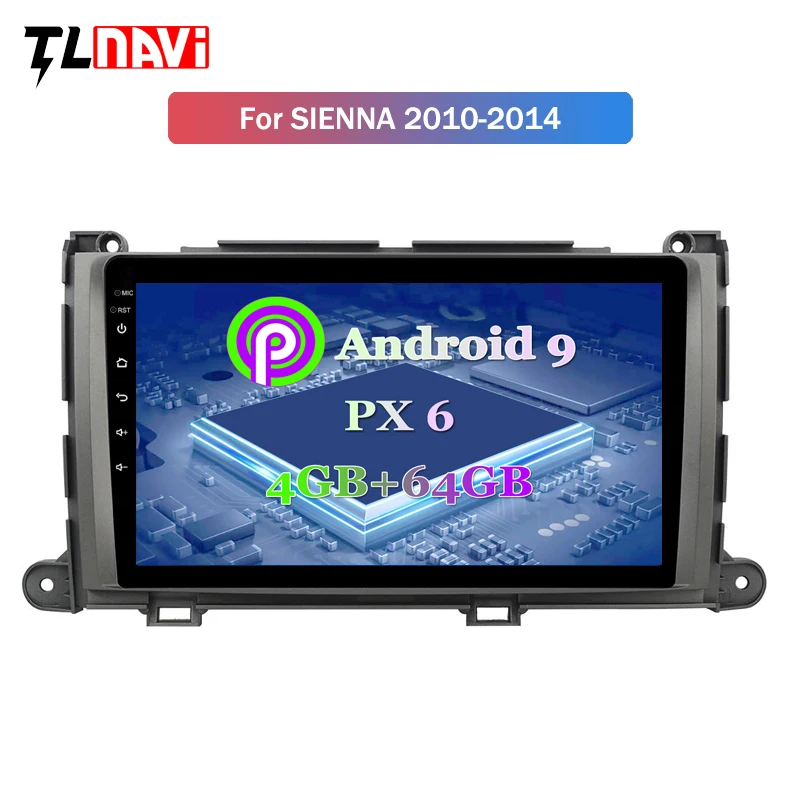 9 дюймов ips PX6 4G+ 64G Android 9,0 Автомобильная навигационная и развлекательная система для Toyota Sienna 2010