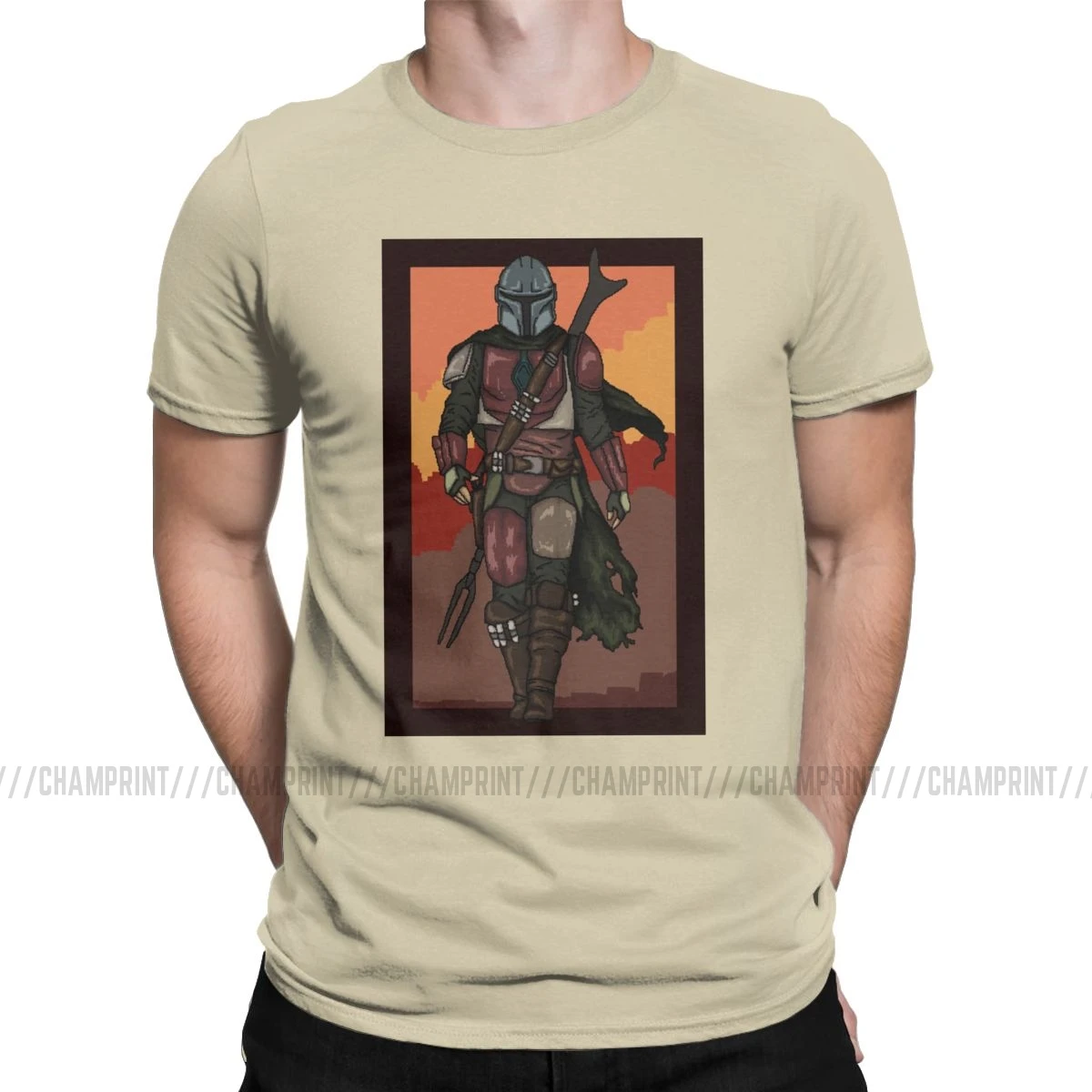 Mandalorian, мужские футболки, Звездные войны, повседневные футболки, короткий рукав, круглый вырез, футболки, хлопок, Графические Топы - Цвет: Хаки