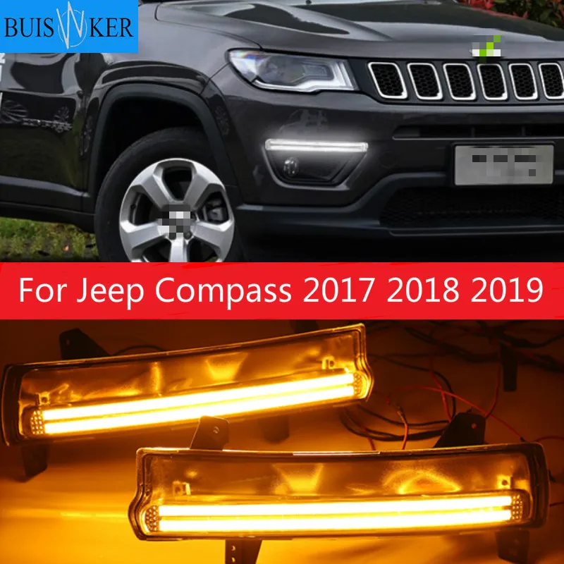 

1 пара для Jeep Compass 2017 2018 2019 светодиодный DRL Дневной светильник Водонепроницаемый Желтый Сигнальная лампа