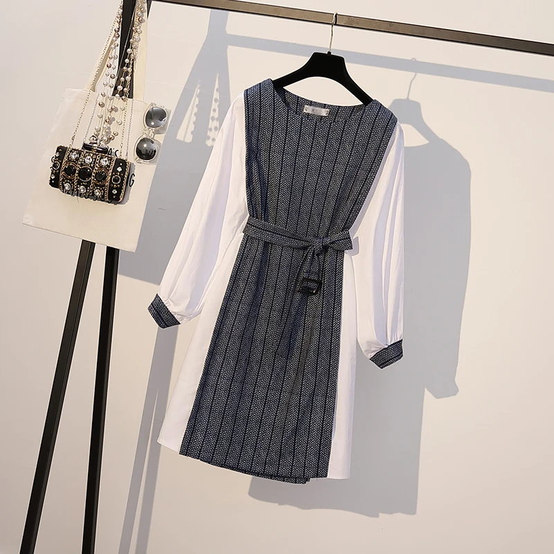 

Fall 2009 New Large Size Women's Dresses Korean Version Loose Colour Colour Stitching Mid-long Dresses