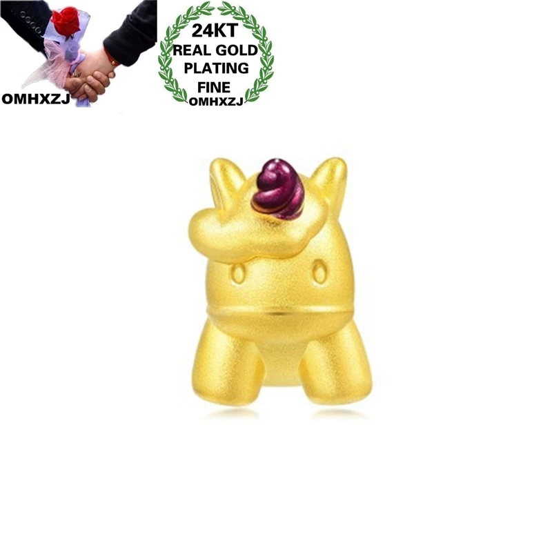OMHXZJ Wholesale CA372 European Fashion Hot Fine Woman Man Party Birthday Wedding Gift Unicorn Beads DIY 24KT Gold Pendant Charm | Украшения