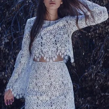 

2020 Spring New French Romantic White Vacation Style Versatile Lace Shirt + Skirt Set