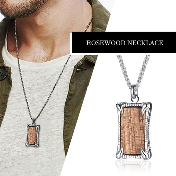 

DEBONAIR STAINLESS STEEL AND ROSEWOOD DOG TAG INLAY MODERN MENS NECKLACE PENDANT JEWELRY