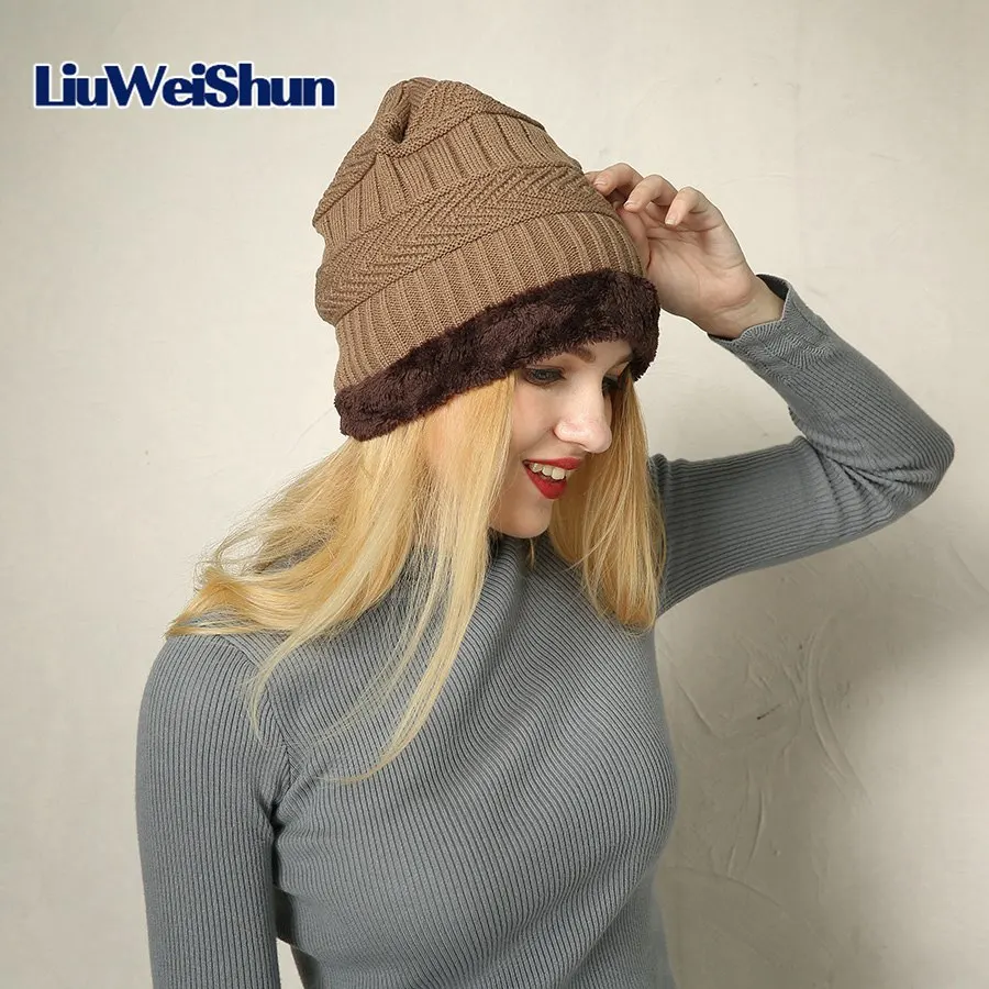 khaki LIUWEISHUN модная зимняя женская шапка мужская шерстяная шапка Skullies Beanies Skullies Bonnet зимний шарф шапка меховая теплая вязаная шапка - Цвет: khaki