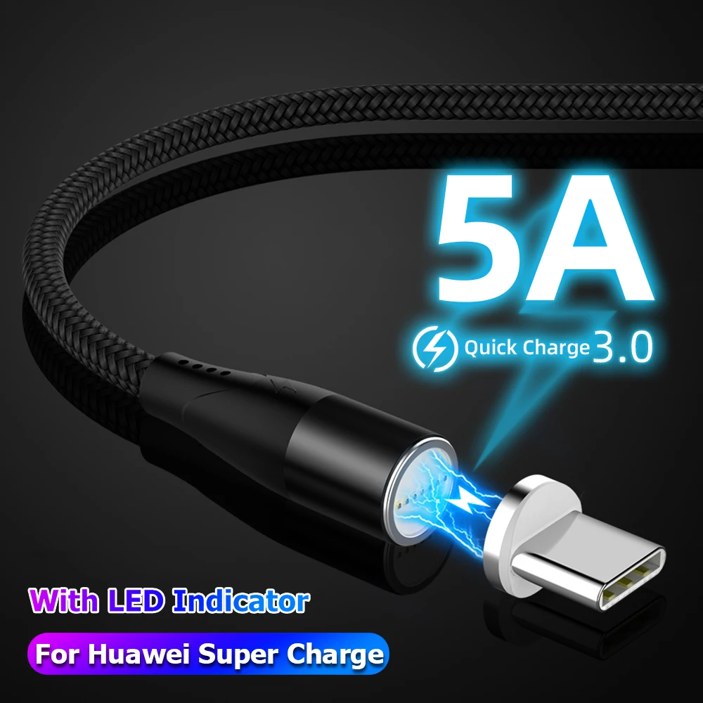 5A Magnetic Charging Cable Micro USB Charger Type C for Samsung Huawei Supercharge Magnet Phone Cord Flash Charge USB Cable