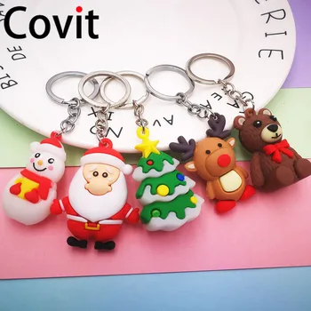 

100pcs/lot Cute Silicone Santa Claus Snowman Doll Reindeer Keychains Key Holder Christmas Children Gifts Women Car Bag Key Ring