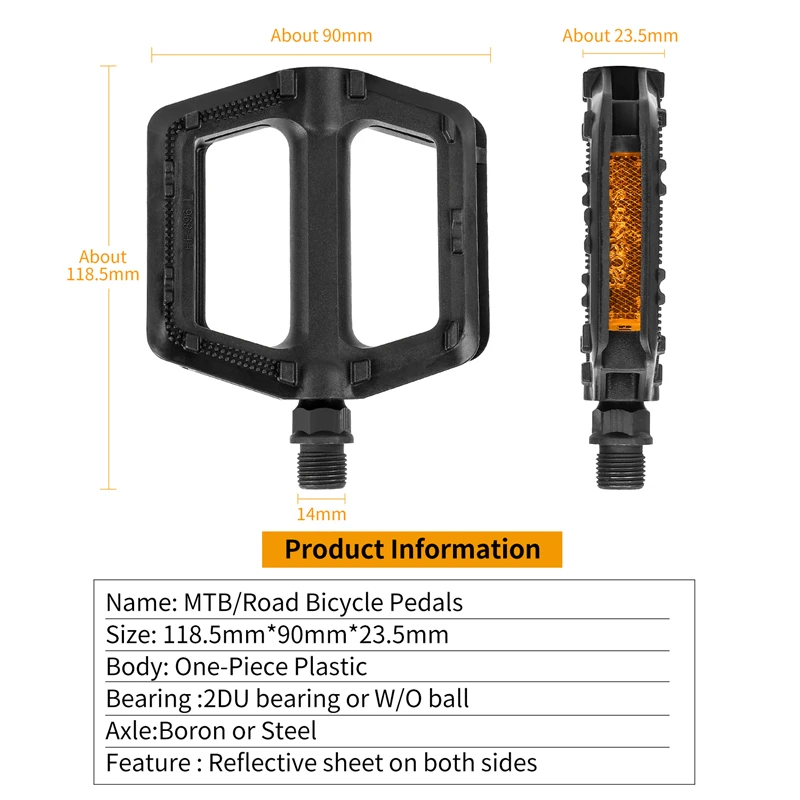 WEST BIKING MTB Road Bike Pedals Bicycle Pedal Cycling Mountain Bike Foot Plat Anti-slip 9''16 Standard Universal 1 Pair Pedals