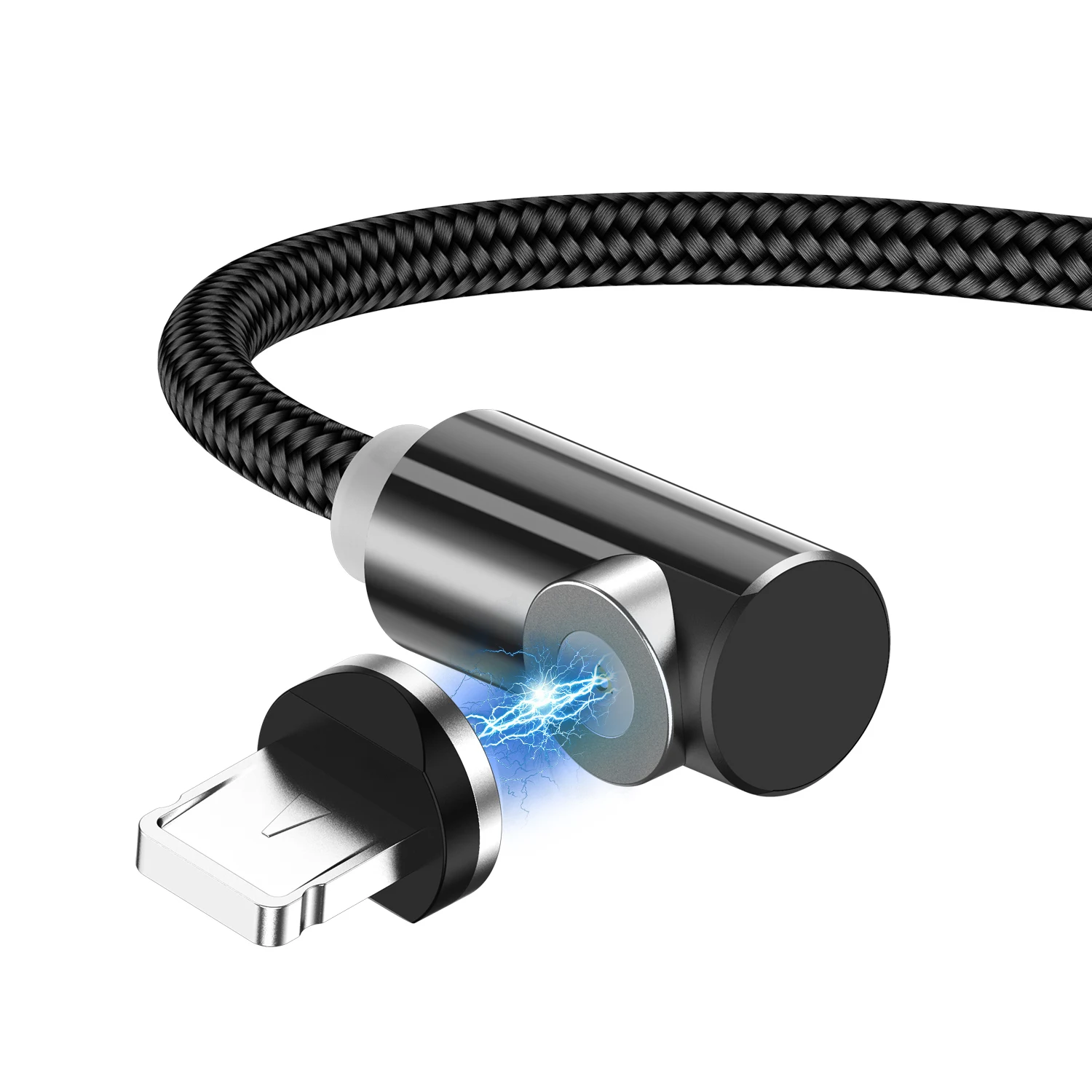GTWIN Магнитный Micro USB кабель 90 градусов для iPhone 7 Магнит USB C локоть зарядки для huawei type C Android мобильного телефона зарядное устройство - Цвет: For iPhone Black