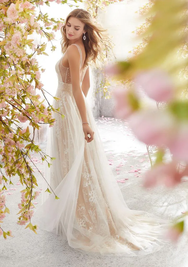 Сексуальное длинное свадебное платье Boho с аппликацией с цветами Тюль секси с открытой спиной пляжное свадебное платье невесты платье