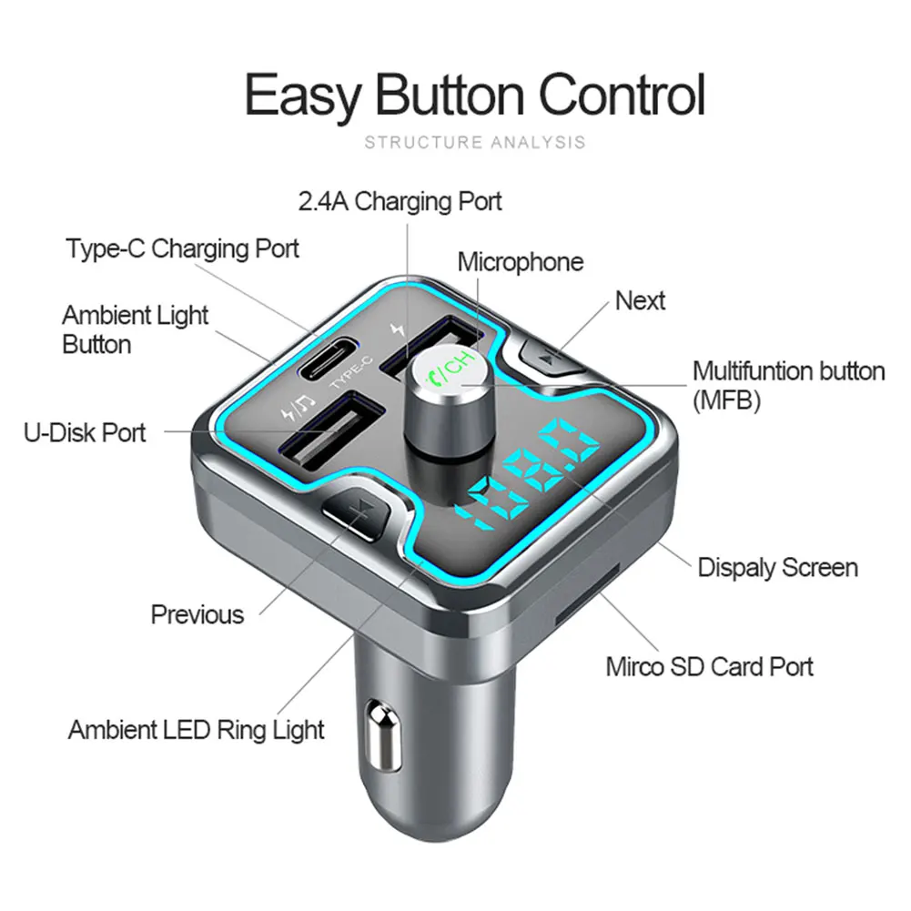 Автомобиль для зарядки с двумя портами USB Bluetooth громкой связи Bluetooth гарнитура для Автомобильный MP3-плеер USB Зарядное устройство беспроводной передатчик FM Radio адаптера переменного тока