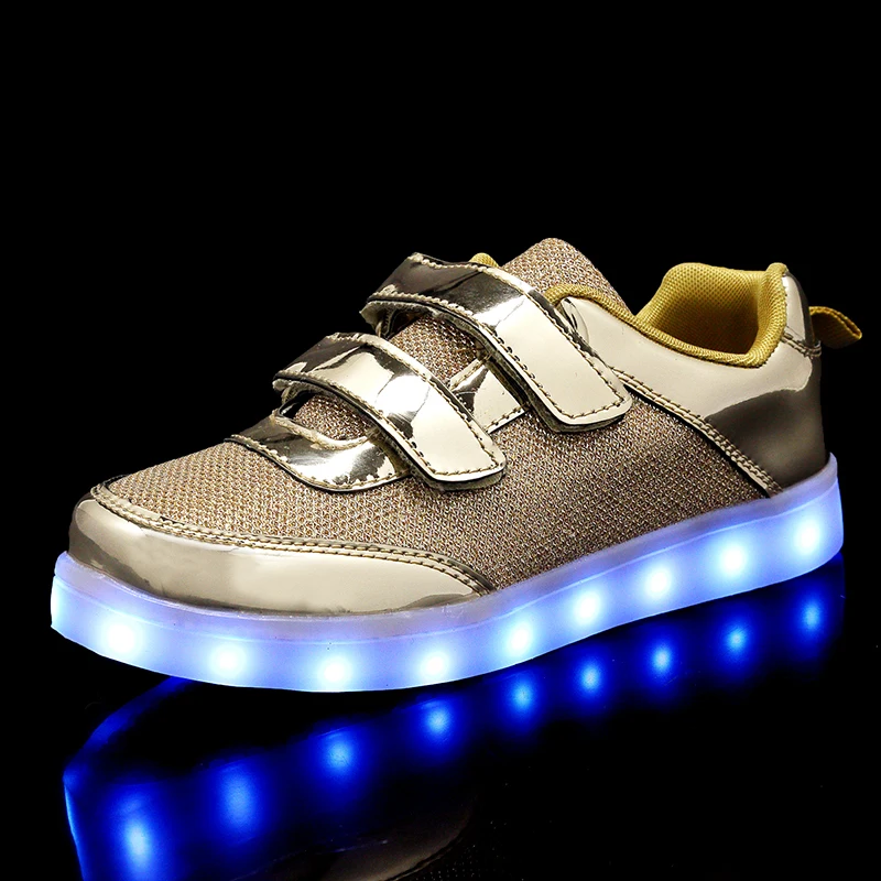 Модная яркая однотонная детская обувь с USB Led-светильник дышащие детские светящиеся кроссовки на липучке для девочек и мальчиков 25-37