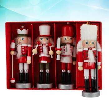 

4 Pcs Wood Walnut Soldier Durable Nutcrackers Ornament Wood Walnut Soldier Christmas Hanging Decor for Party