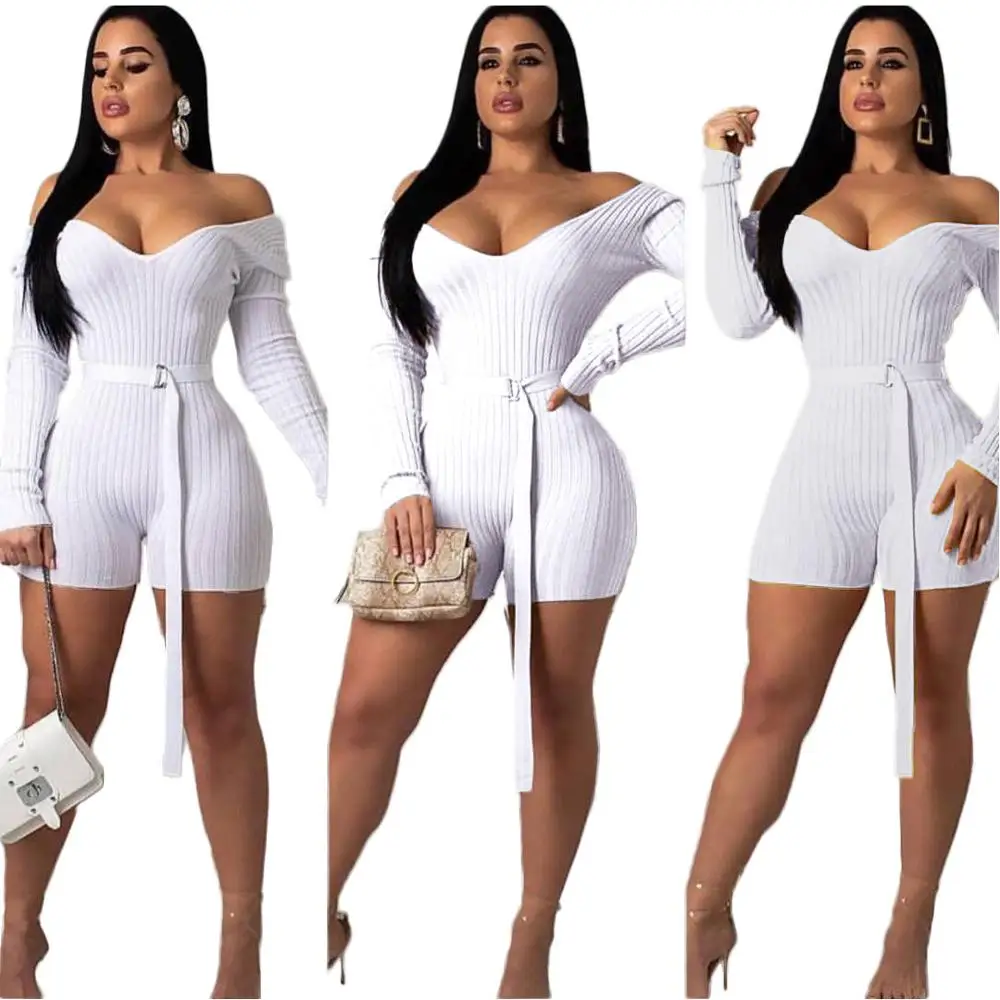 Women sexy long sleeve bodycon jumpsuit sashes sexy solid shorts jumpsuit body femme DA8118