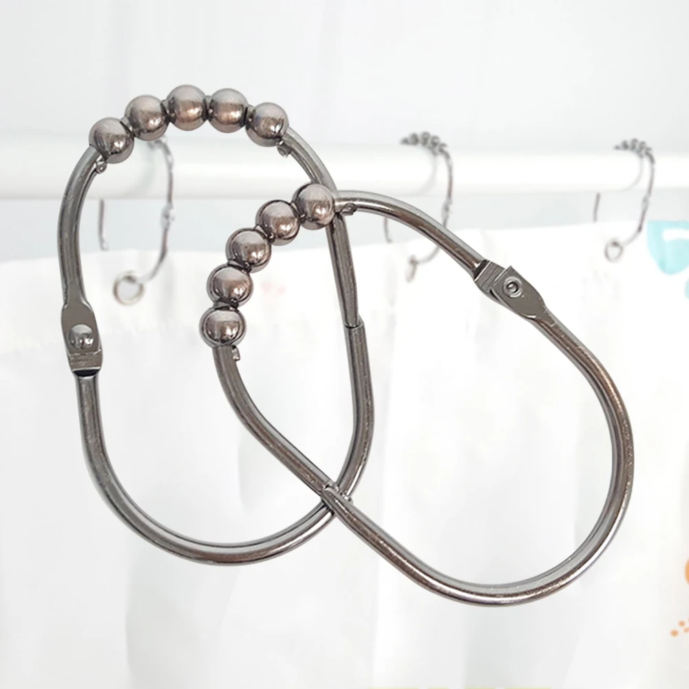 

12pcs Home Hardware Curtain Hooks Shower Rings Durable Bathroom 5 Roller Ball Polished Stainless Steel Professional Practical