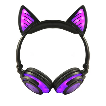 

Bluetooth 4.2 Headphones Cat Ear LED Light Up Wireless Foldable Headphones With 3.5mm AUX Cable With Strong Bass Easy To Use