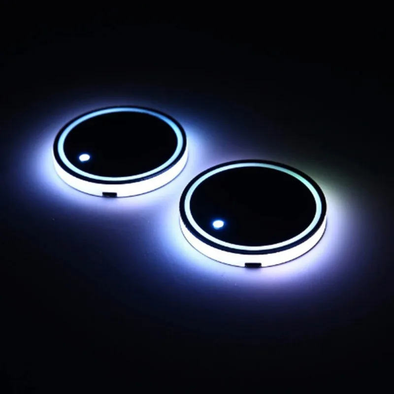 2Pcs USB charging Car Led Cup Holder Water Bottom Mat RGB Light Decor Cover Luminous Trim Lamp Pad Ornament Coaster Accessories