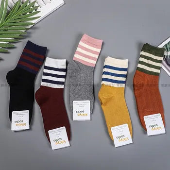 

Striped Woman Sock Crew Patchwork Ladies Socks for Women Warm Happy Crew Yollow Sox Couples Cotton Fashion Vintag Winter Sokken