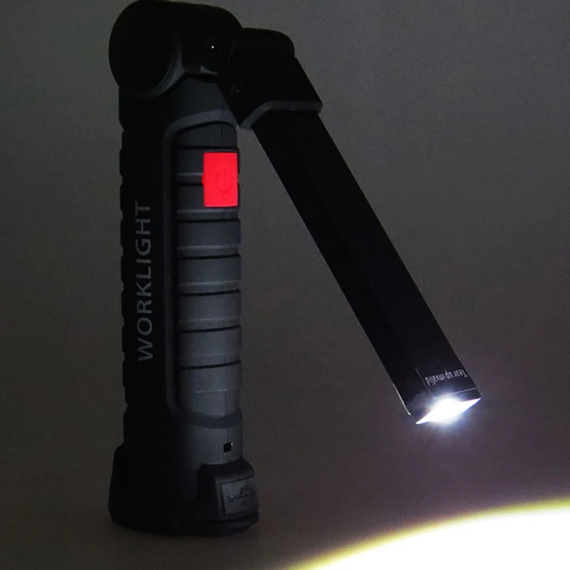 

COB LED Rechargeable Work Light Magnet Flashlight with Hook Folding Torch Lamp W52 Black