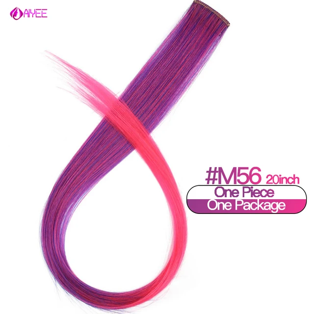 AIYEE Hair Extensions Pure RainBow Hairpiece Clip In Hair Piece Synthetic Long Straight Ombre Pink Red Rainbow Hair Piece 56