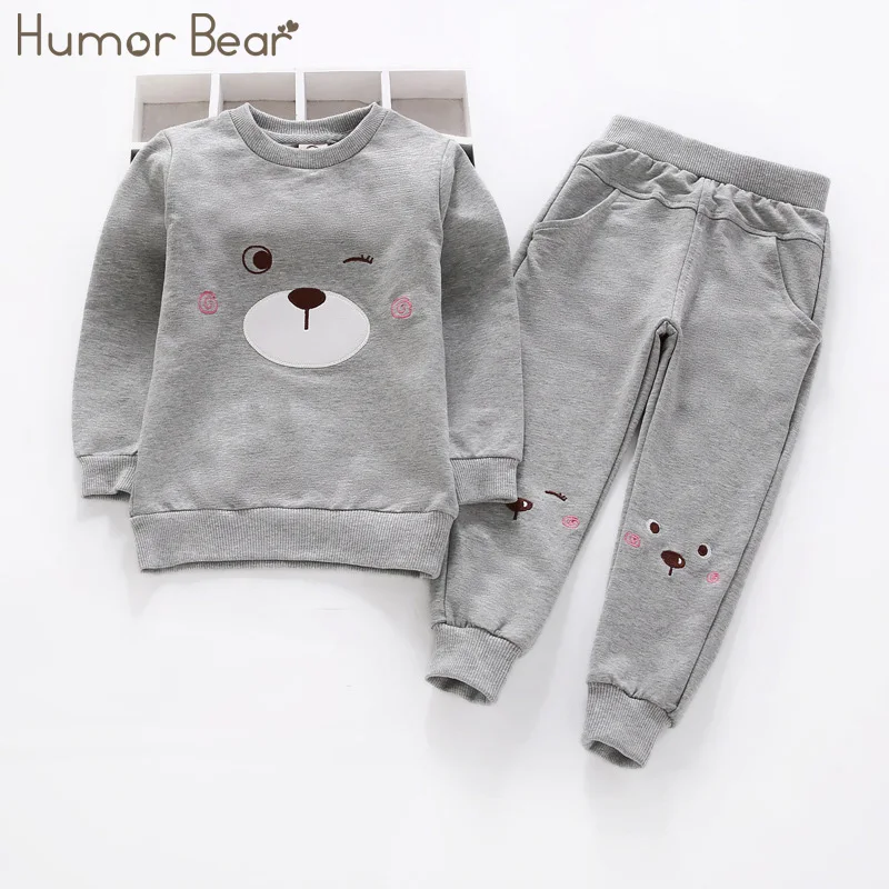 gray BZ162M Humor Bear/осенняя одежда для маленьких девочек футболка с длинными рукавами+ юбка в клетку+ Бант, повседневные комплекты из 3 предметов комплекты одежды для девочек-школьников - Цвет: gray BZ162M