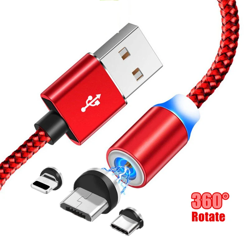 Магнитный зарядный кабель со светодиодной подсветкой с разъемом Type C Micro USB для