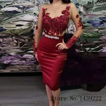 

Short Burgundy Scoop Evening Dresses Prom Beads Vestidos De Fiesta De Noche Robe De Soiree Plus Size