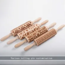 Заказная печать узора Скалка бук Дерево Лазерная гравировка Рождественский узор Скалка кухонный инструмент для выпечки печенья Скалка